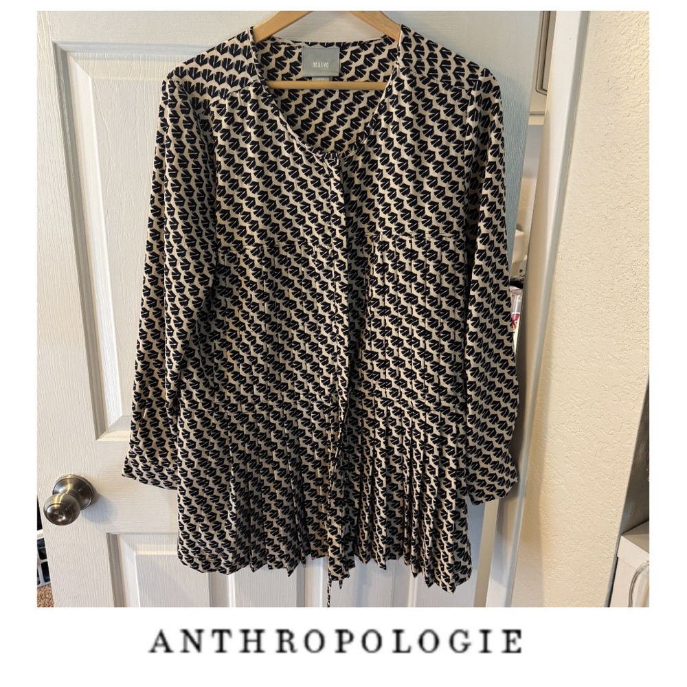 Anthropologie Maeve Navy and Cream Patterned Blouse